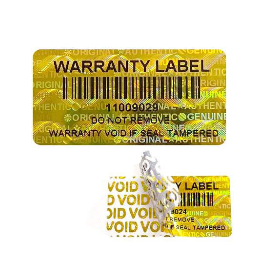 3x1.5cm Tamper Proof Stickers with bar Code Gold holographic Warranty Seal Hologram Security Labels with Unique Serial Number