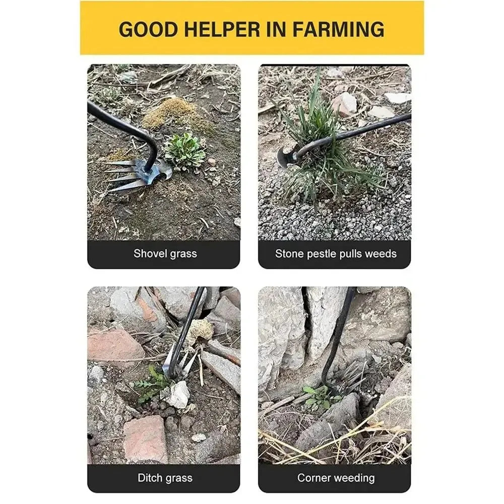 4 齿多功能除草器，便携式花园除草工具，镀锌手柄，适用于蔬菜种植除草