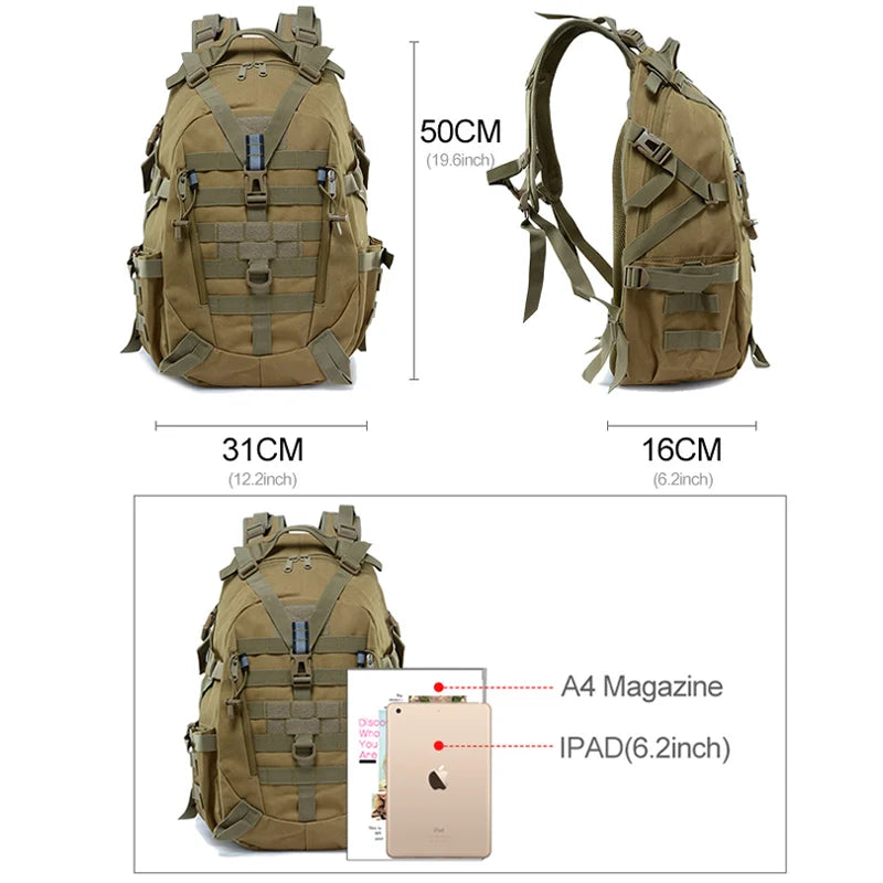 Mochila de Camping de 40L, bolso militar para hombre, bolsas de viaje, mochila táctica Molle para escalada, senderismo, bolso de hombro reflectante para exteriores