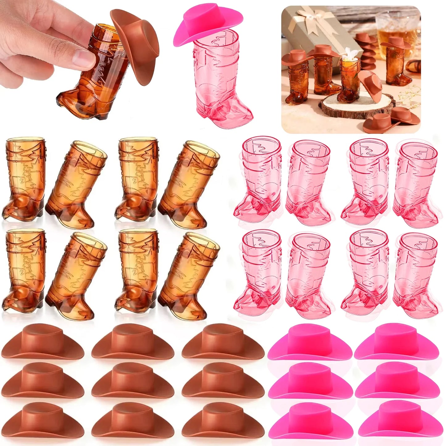 20PCS Mini Cowboy Boot Shot Glass Cowgirl Party Supplies Western Mugs for Cowboy Cowgirl Decorations Bachelorette Party Supplies