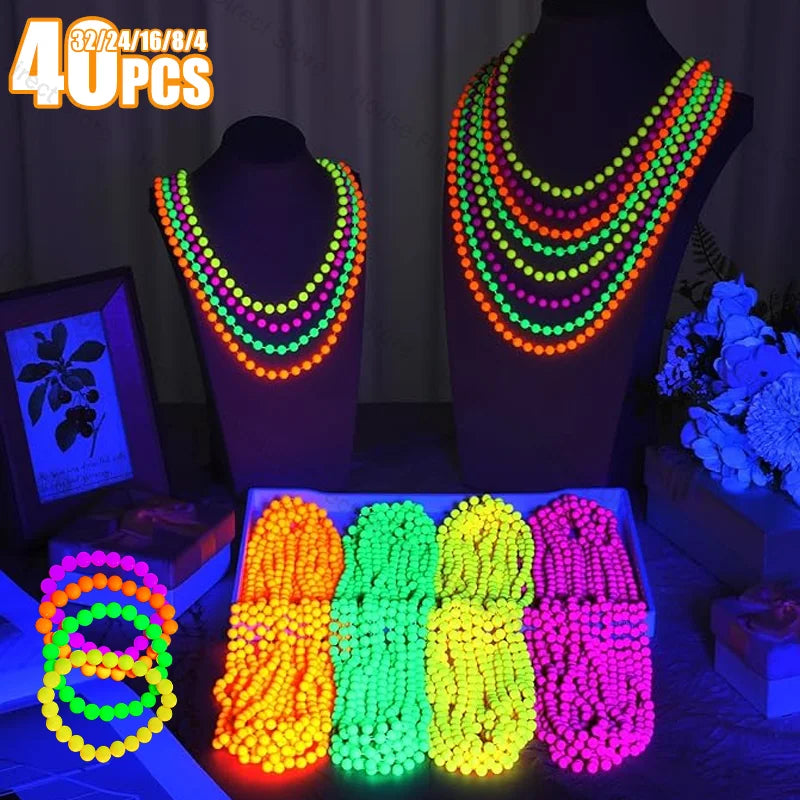 New Fluorescent Neon Necklace Bracelet Set Charms Prom Black Light Party Kids Gifts Luminous Birthday Decoration Photo Prop