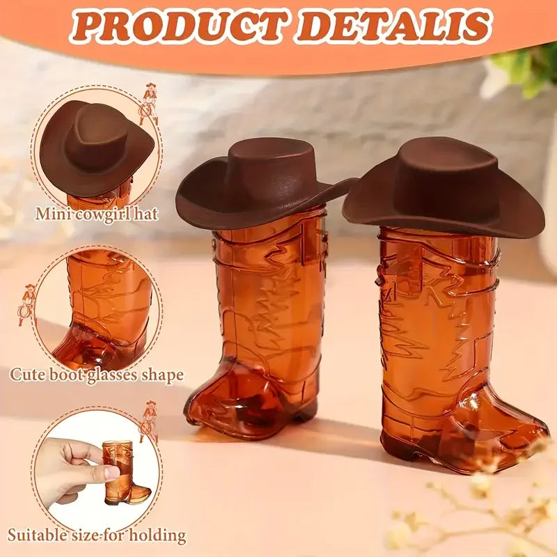 20PCS Mini Cowboy Boot Shot Glass Cowgirl Party Supplies Western Mugs for Cowboy Cowgirl Decorations Bachelorette Party Supplies