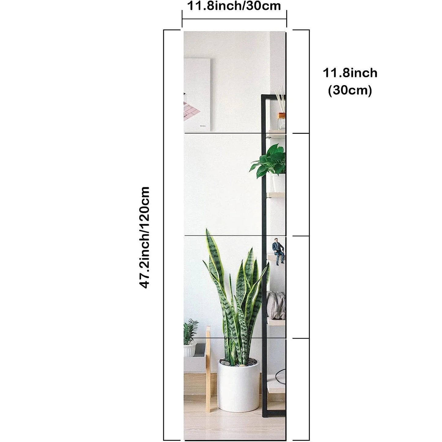 Acrylic Full Length Wall Mirror Tiles 30*30CM 4 Pcs Shatterproof Mirror Wall-Mounted Full Body Mirror Tiles for Bedroom Home