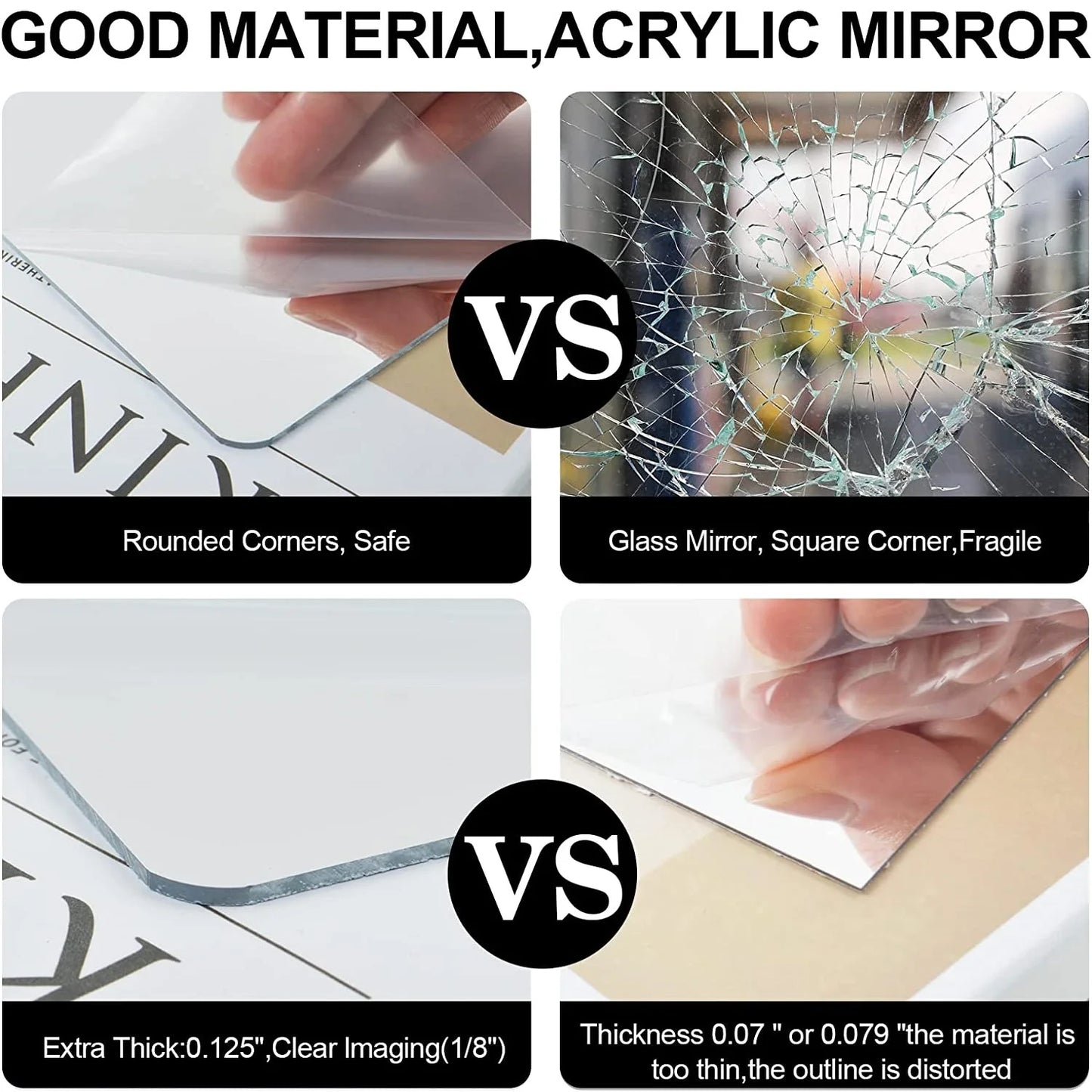 Acrylic Full Length Wall Mirror Tiles 30*30CM 4 Pcs Shatterproof Mirror Wall-Mounted Full Body Mirror Tiles for Bedroom Home
