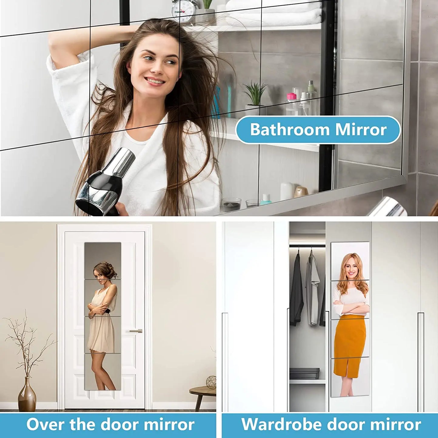 Acrylic Full Length Wall Mirror Tiles 30*30CM 4 Pcs Shatterproof Mirror Wall-Mounted Full Body Mirror Tiles for Bedroom Home