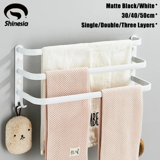 Bathroom Accessories Wall Mounted Towel Rack Space Aluminum Shower Room Holder Towel Hanger 30-50CM Multilayer Towel Bar