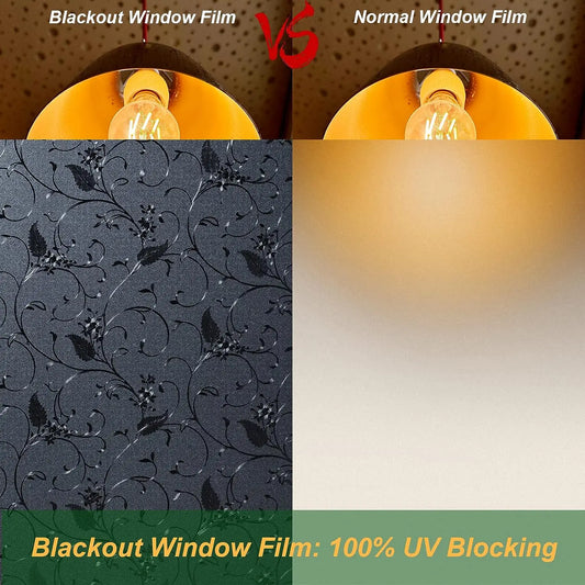 Black Total Blackout Non-Adhesive Privacy Window Film Static Cling Frosted Glass Film for Bathroom Door Glass Decoration