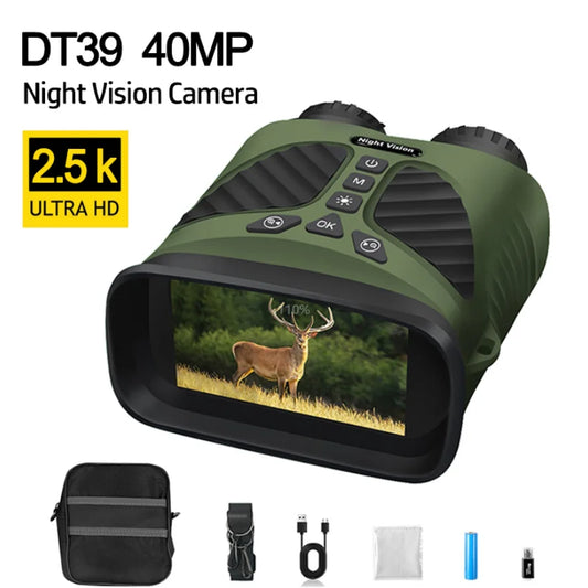 Binoculares DT39 2,5 K UHD 40M píxeles telescopio 10X óptico 8X Zoom Digital 300M visión nocturna infrarroja para caza Camping