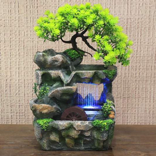 Desktop Small Rockery Simulation Tree Flowing Water Fountain And Rain Scenery for Meditation Yoga Room Creative Decorative