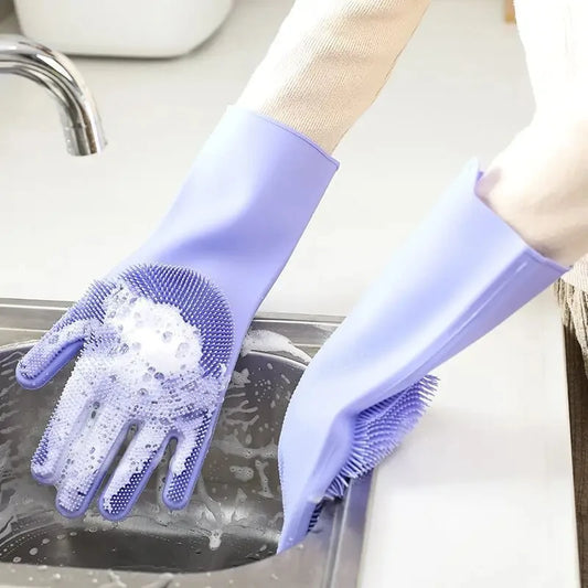 Dishwashing Cleaning Gloves Magic Silicone Rubber Dish Washing Gloves for Household Sponge Scrubber Kitchen Cleaning Tools