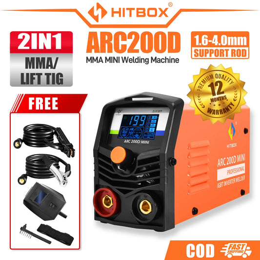 HITBOX Welding Machine 2 in 1 ARC MMA TIG-lift Welder ARC200D MINI IGBT Inverter LED Digital Display Protable For Home
