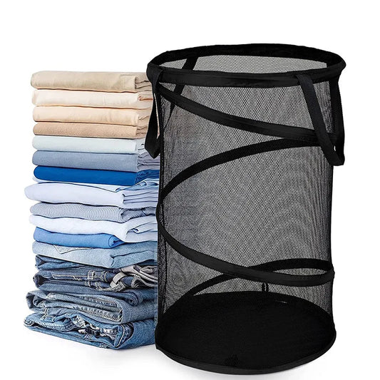 High-quality Cylindrical Folding Laundry Basket Mesh Basket Household Large Capacity Package Multi Functional and Durable
