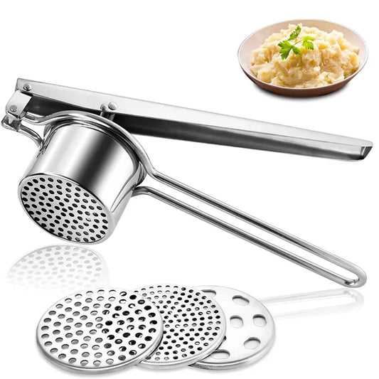 LMETJMA Stainless Steel Potato Ricer Manual Potato Masher With 3 Interchangeable Discs Fruit Juicer Lemon Squeezer KC0442