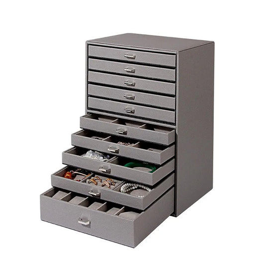 皮革珠宝盒精致双层个性化奢华珠宝盒收纳盒大号十层多功能包装