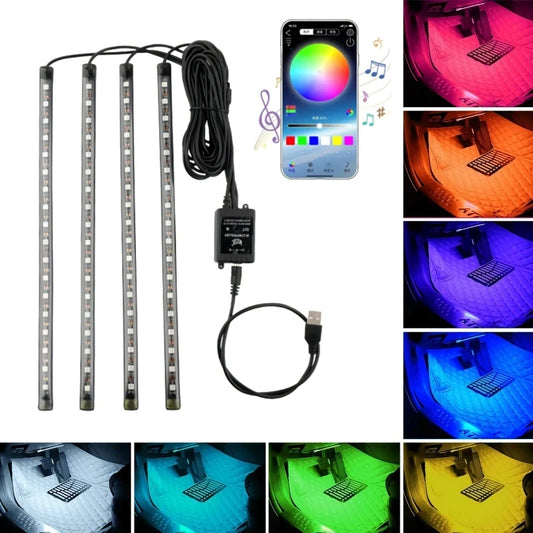 Led Car Foot Lamp Ambient Light RGB Usb App Remote Music Control Automotive Interior Decorative Neon Atmosphere Lights
