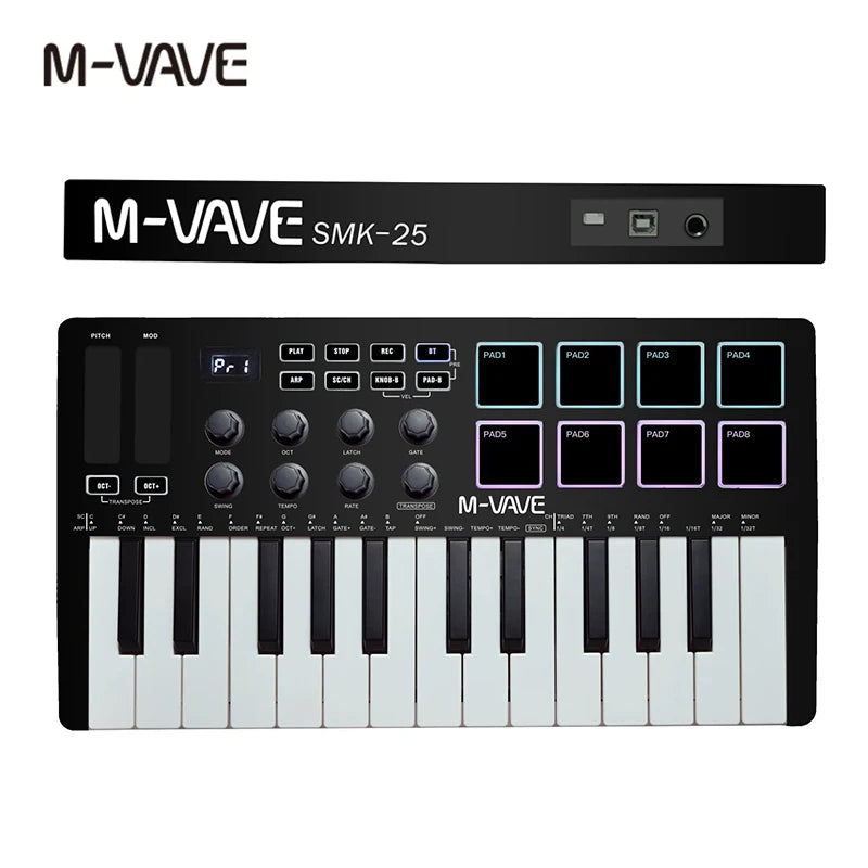 M-VAVE MIDI 25-Key Controller Keyboard Piano Portable USB Keyboard & 8 RGB Backlit Pads 8 Knobs Music Keyboard Instruments
