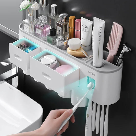 Magnetic Adsorption Inverted Toothbrush Holder Wall -Automatic Toothpaste Squeezer Storage Rack Bathroom Accessories