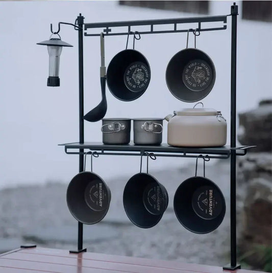 户外铝合金收纳架可折叠野营桌面双层储物架露营挂架野营用品