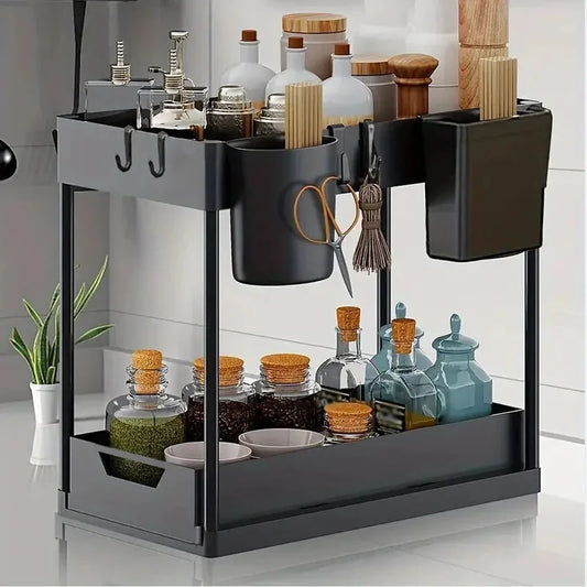 Pullable storage rack double-layer sink storage rack kitchen seasoning storage rack bathroom multifunctional storage rack