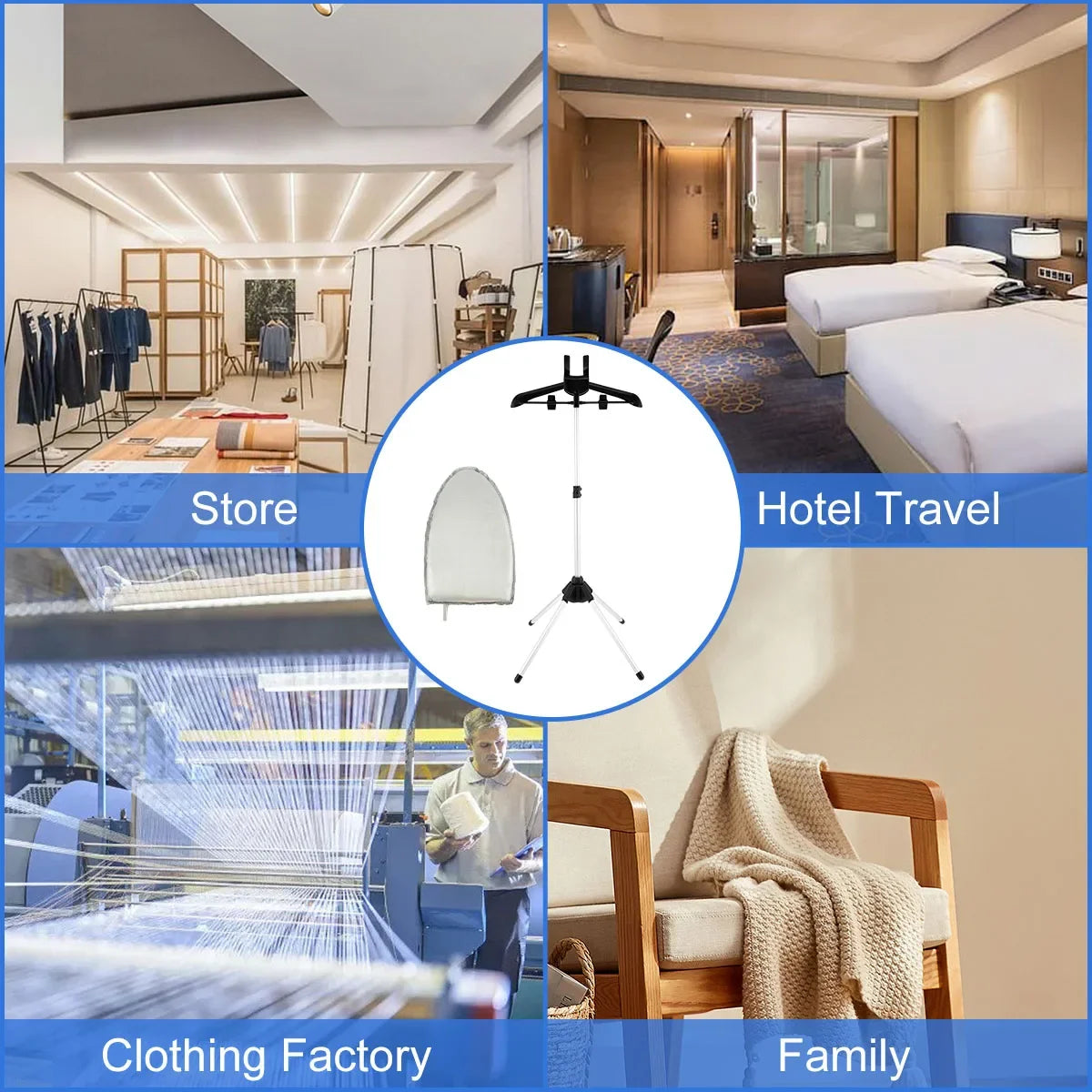 Soporte para vaporizador con tabla de planchar de mano, estante telescópico para vaporizador de ropa, colgador de pie plegable para ropa al vapor 