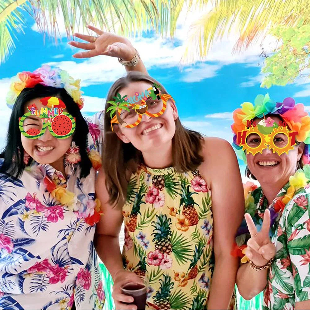 Hawaiian Theme Party Favors Eyeglasses Fun Sunglasses Prop Food Tray Hawaiian Flower Table Mat Beach Summer Party Decorations