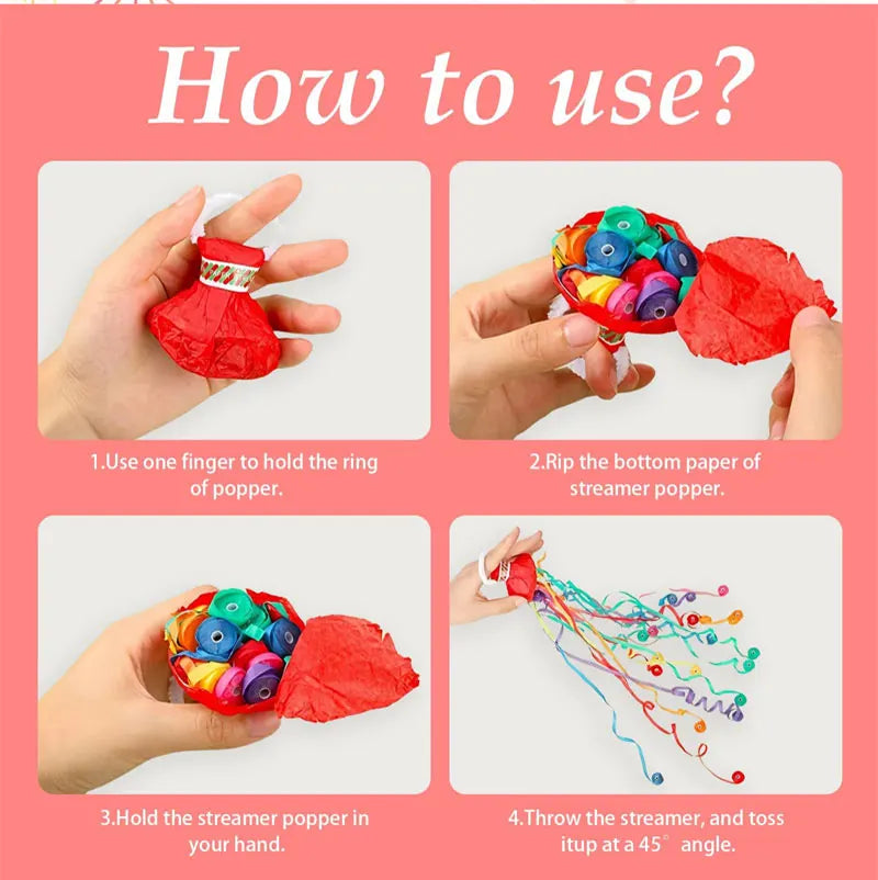 5-20pc Colorful Hand Throw Streamer Poppers Wedding Birthday Festival Decor Throw Streamers Poppers No Mess Paper Party Gift