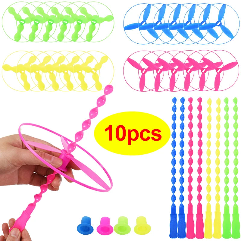 10/20pcs Colorful Bamboo Dragonfly Plastic Hand Push Flying Toys Kids Birthday Party Favors Guests Treat Goodie Pinata Fillers