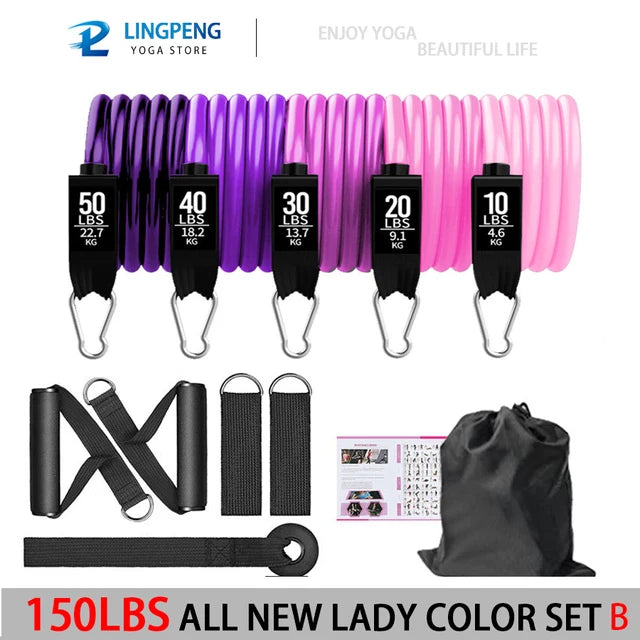 阻力带套装健身带锻炼带 5 管健身带带门锚手柄腿部脚踝绑带和健身棒