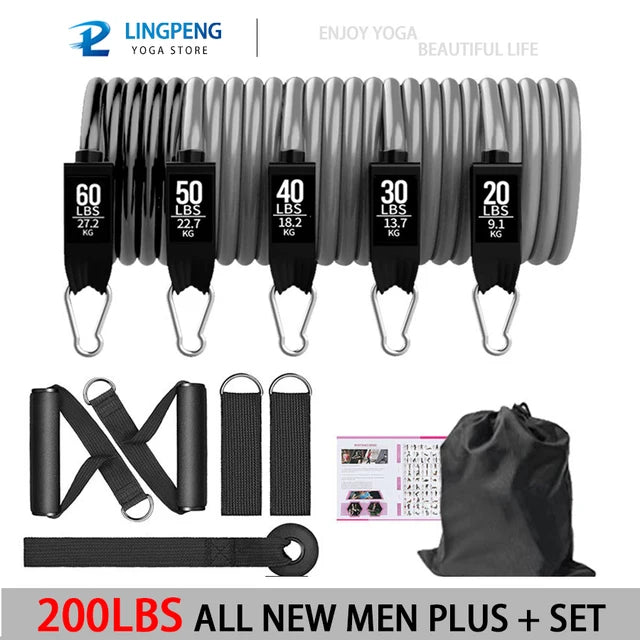 阻力带套装健身带锻炼带 5 管健身带带门锚手柄腿部脚踝绑带和健身棒