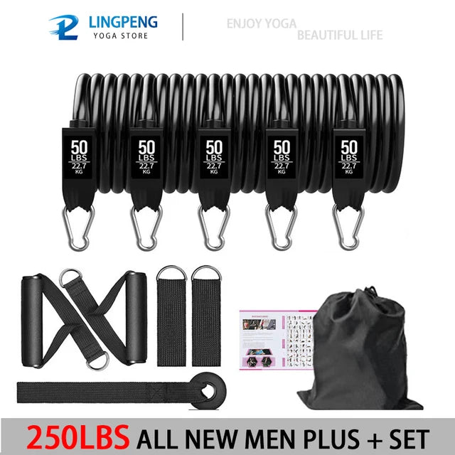 阻力带套装健身带锻炼带 5 管健身带带门锚手柄腿部脚踝绑带和健身棒