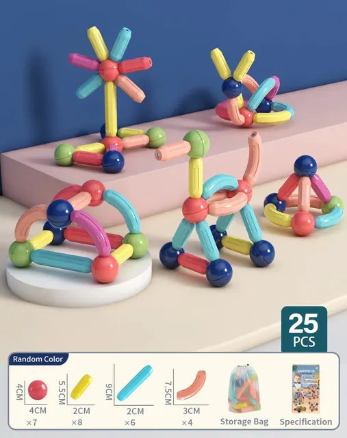 128PCS Magnetic Building Blocks Toy Magnetic Construction Set Magnet Ball Sticks Rod Games Montessori Educational Toys for Kids