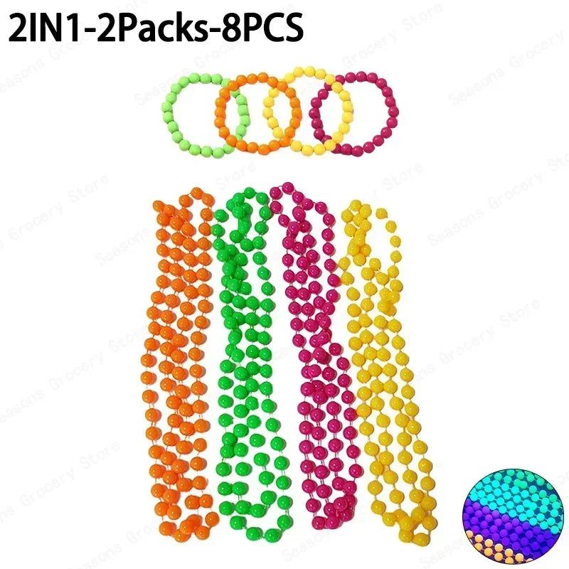 New Fluorescent Neon Necklace Bracelet Set Charms Prom Black Light Party Kids Gifts Luminous Birthday Decoration Photo Prop