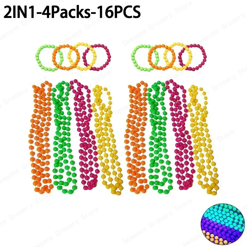 New Fluorescent Neon Necklace Bracelet Set Charms Prom Black Light Party Kids Gifts Luminous Birthday Decoration Photo Prop