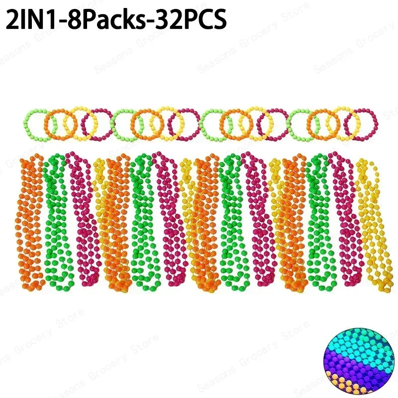 New Fluorescent Neon Necklace Bracelet Set Charms Prom Black Light Party Kids Gifts Luminous Birthday Decoration Photo Prop
