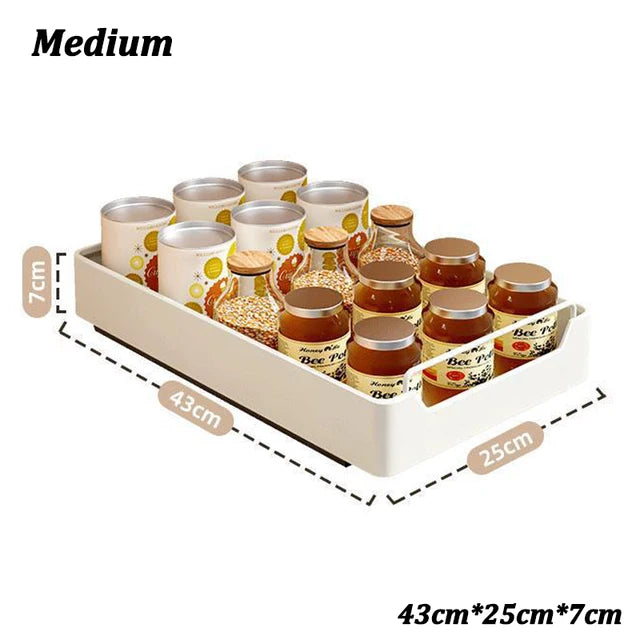 Kitchen Storage Box with Sliding Rail Pull-out Cabinet Storage Rack Spice Pantry Shelves Drawer Kitchen Organizer Basket
