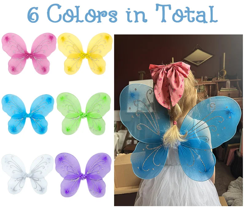 6pcs Fairy Wings Bulk for Kids Butterfly Wings Costume Accessories for Girls for Birthday Party Favors Dress Up Decoration