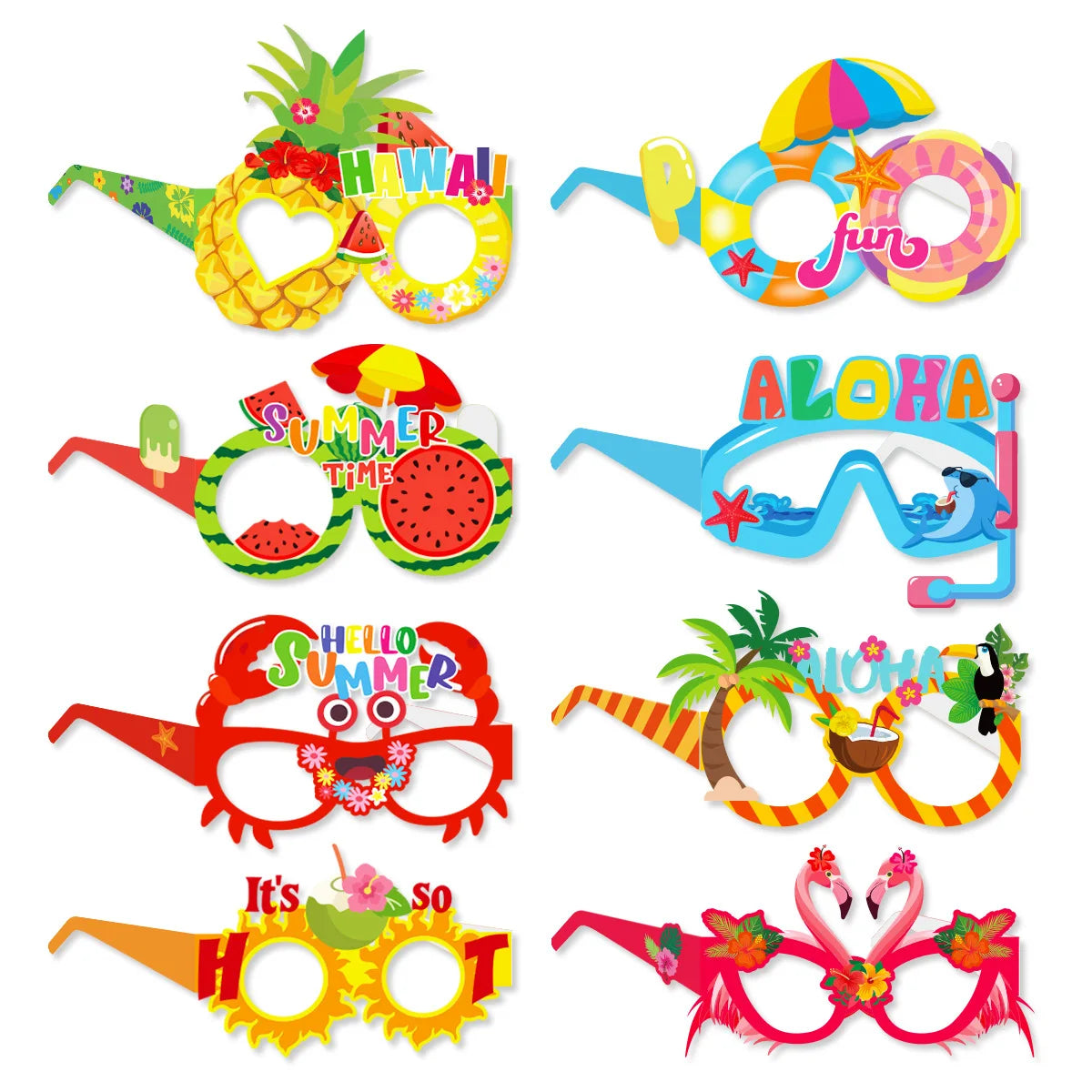 Hawaiian Theme Party Favors Eyeglasses Fun Sunglasses Prop Food Tray Hawaiian Flower Table Mat Beach Summer Party Decorations