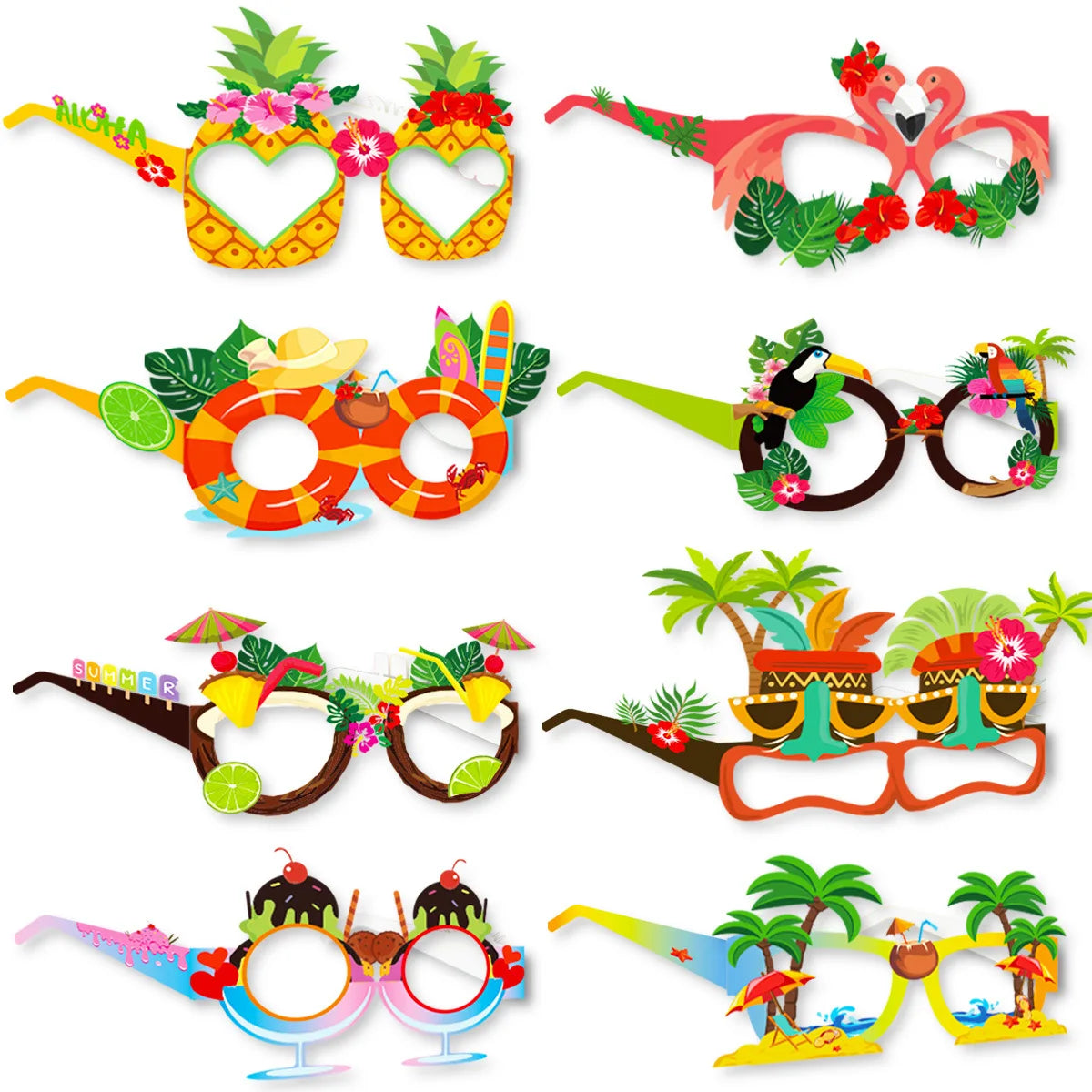 Hawaiian Theme Party Favors Eyeglasses Fun Sunglasses Prop Food Tray Hawaiian Flower Table Mat Beach Summer Party Decorations