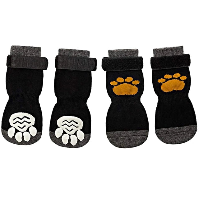 Anti-Slip Dog Socks 4pcs Paw Protector Traction Control Adjustable Indoor Wear Knitted Pet Socks with Rubber Reinforcement