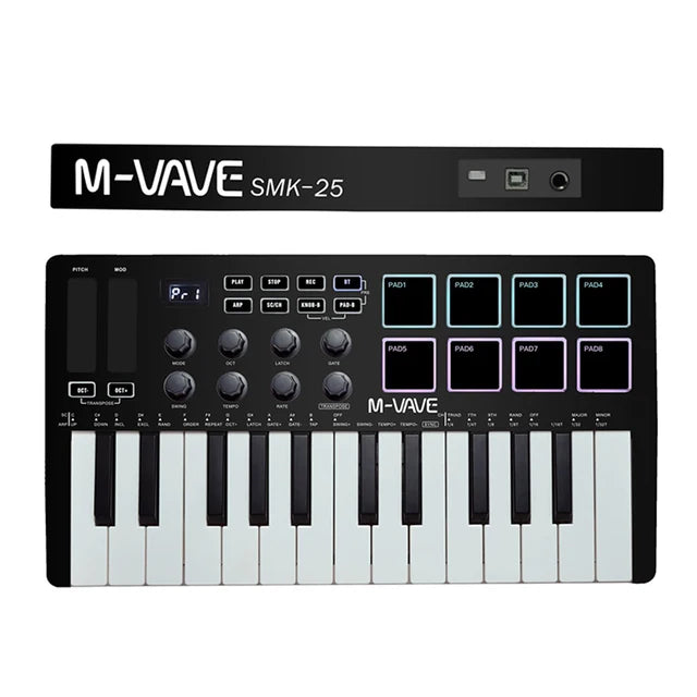 M-VAVE MIDI 25-Key Controller Keyboard Piano Portable USB Keyboard & 8 RGB Backlit Pads 8 Knobs Music Keyboard Instruments
