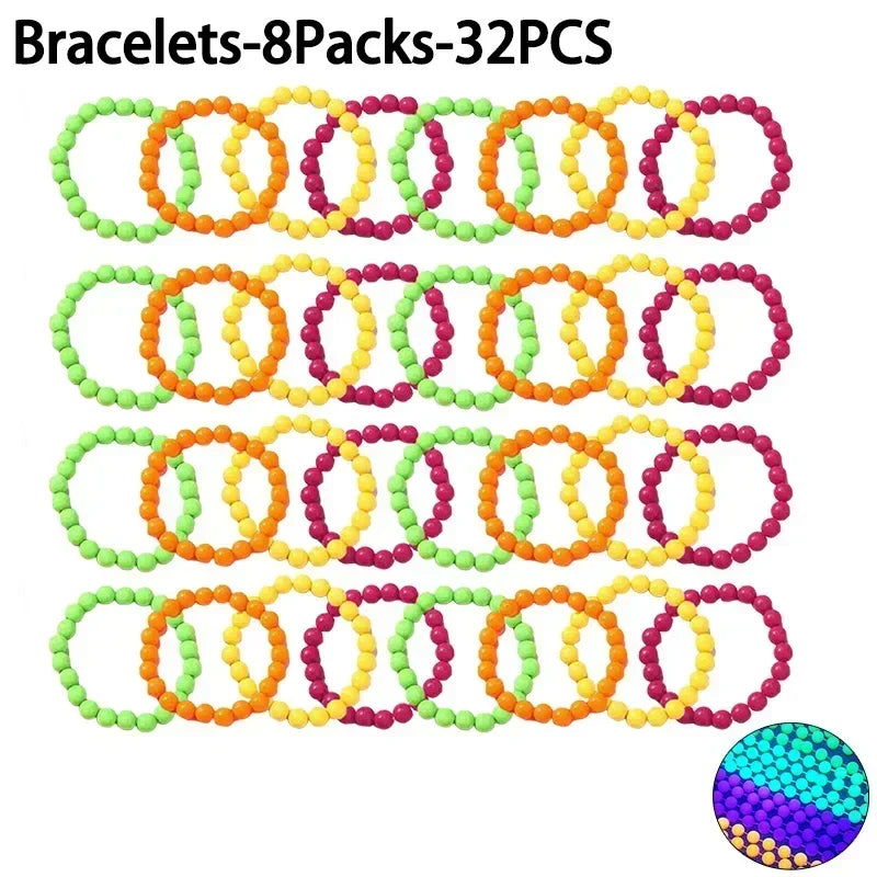 New Fluorescent Neon Necklace Bracelet Set Charms Prom Black Light Party Kids Gifts Luminous Birthday Decoration Photo Prop