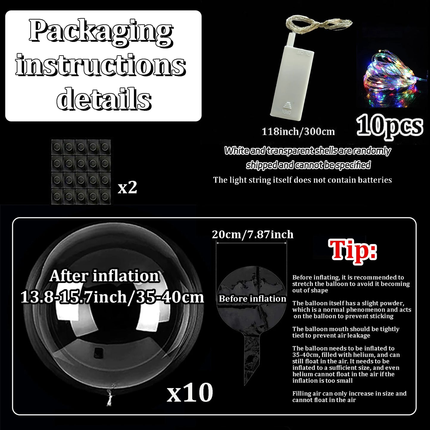 10pcs/set of LED transparent luminous balloons (excluding internal power) for anniversary, wedding, birthday, party decoration