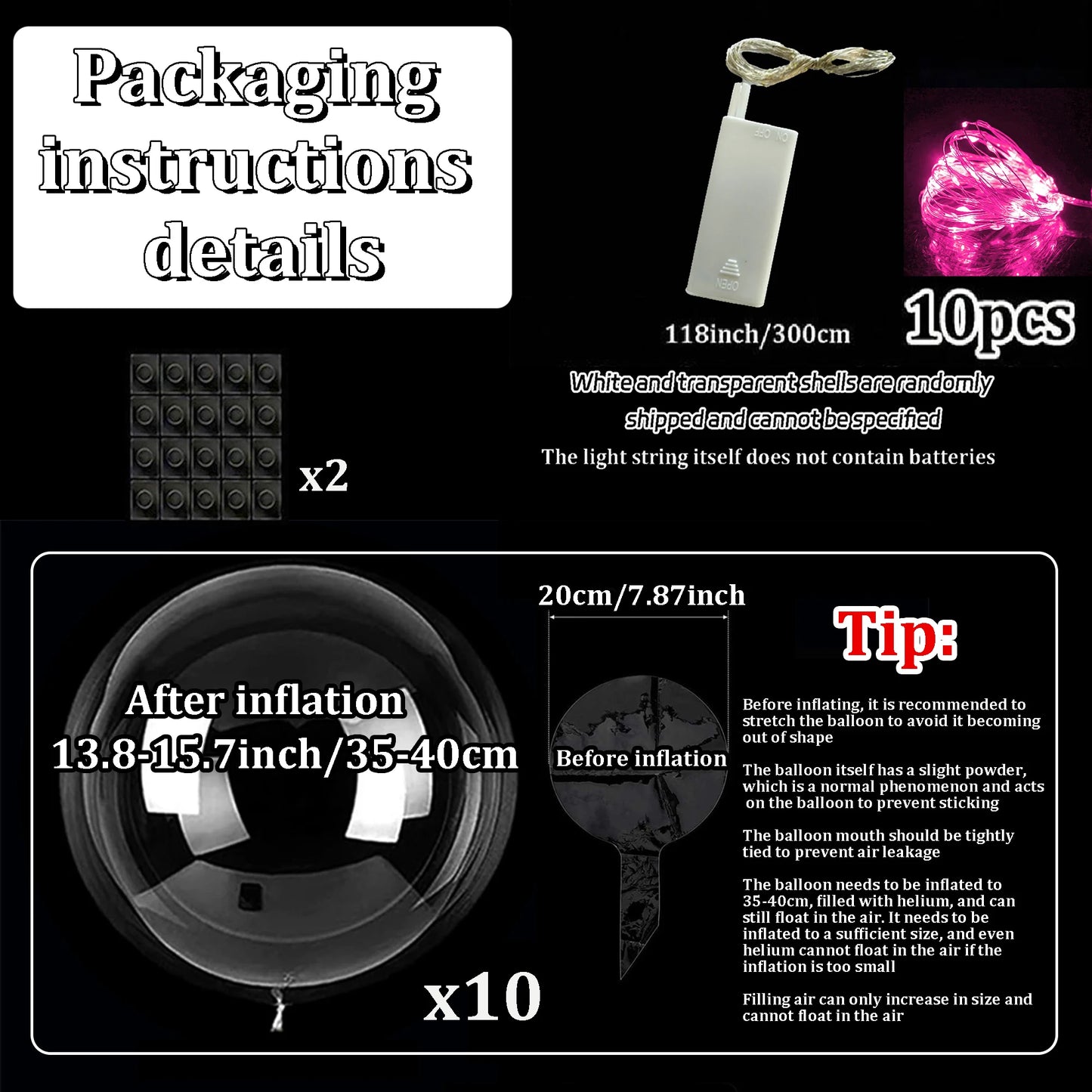 10pcs/set of LED transparent luminous balloons (excluding internal power) for anniversary, wedding, birthday, party decoration