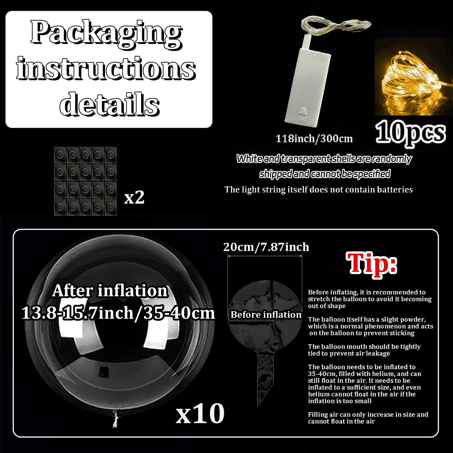 10pcs/set of LED transparent luminous balloons (excluding internal power) for anniversary, wedding, birthday, party decoration