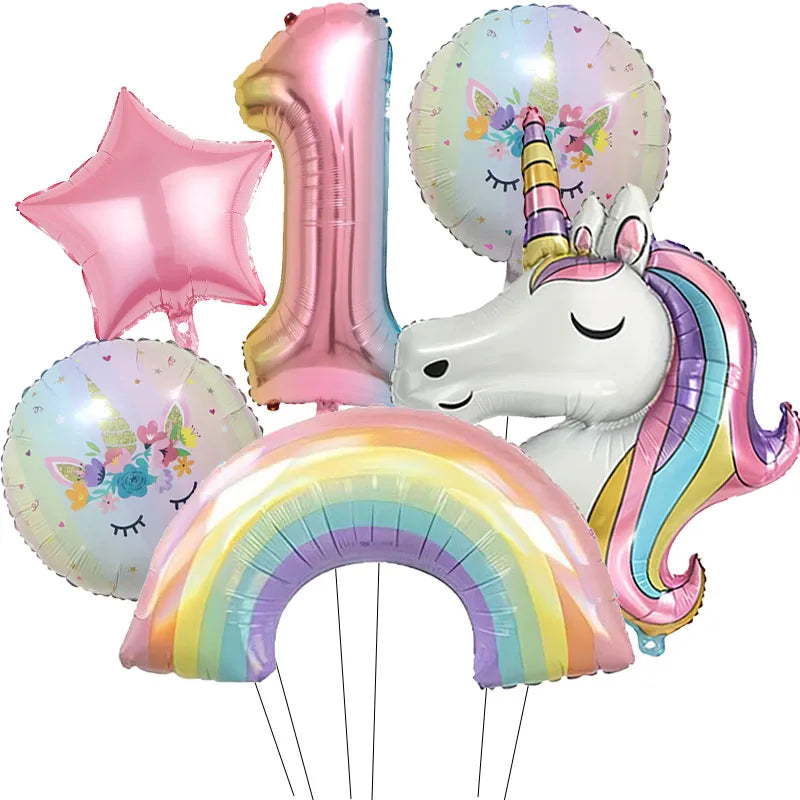 Rainbow Unicorn Foil Balloon 32inch Gradient Number Balloon Unicorn Party Supplies Unicorn Birthday Party Decoration Baby Shower