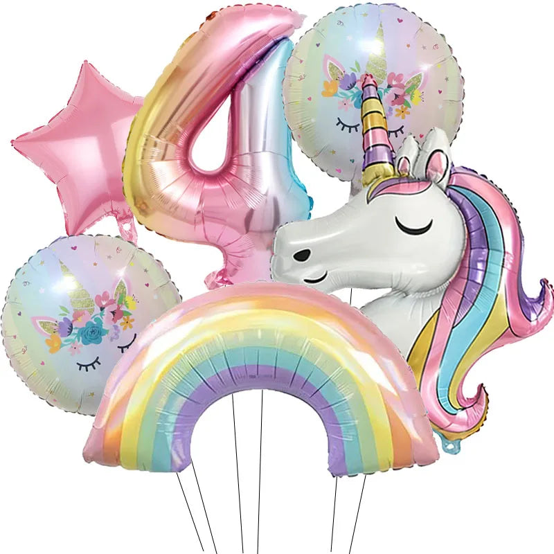 Rainbow Unicorn Foil Balloon 32inch Gradient Number Balloon Unicorn Party Supplies Unicorn Birthday Party Decoration Baby Shower
