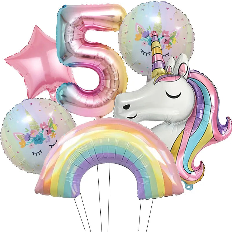 Rainbow Unicorn Foil Balloon 32inch Gradient Number Balloon Unicorn Party Supplies Unicorn Birthday Party Decoration Baby Shower