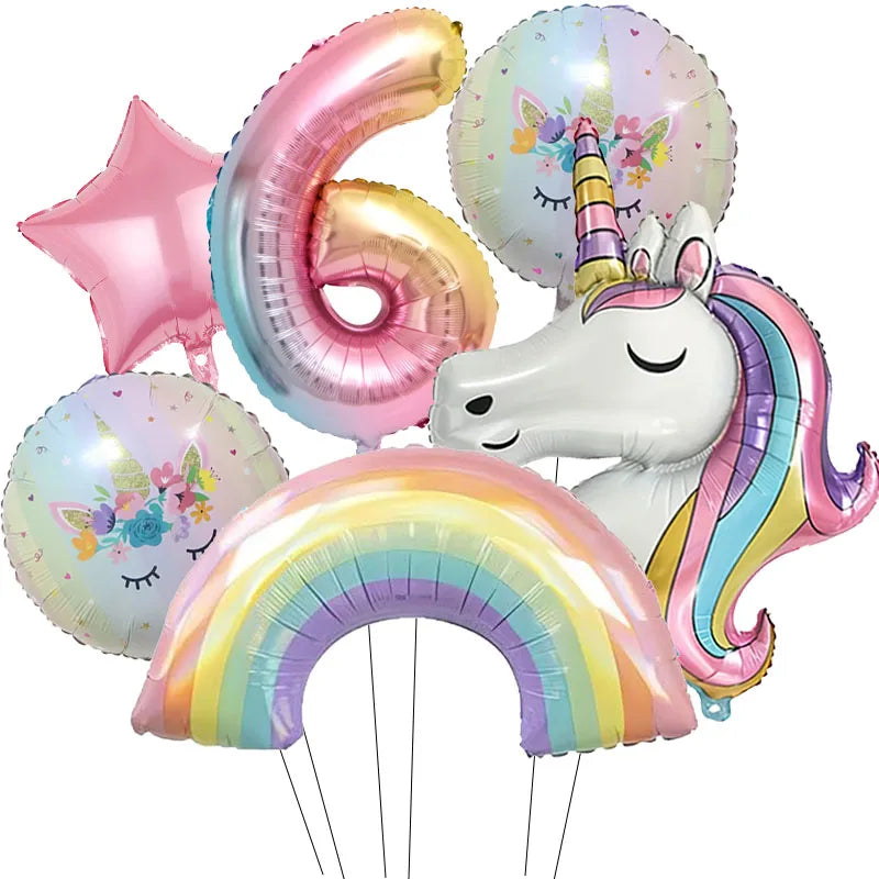 Rainbow Unicorn Foil Balloon 32inch Gradient Number Balloon Unicorn Party Supplies Unicorn Birthday Party Decoration Baby Shower