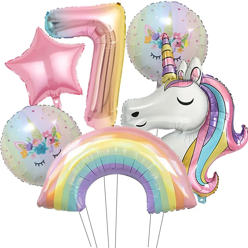 Rainbow Unicorn Foil Balloon 32inch Gradient Number Balloon Unicorn Party Supplies Unicorn Birthday Party Decoration Baby Shower