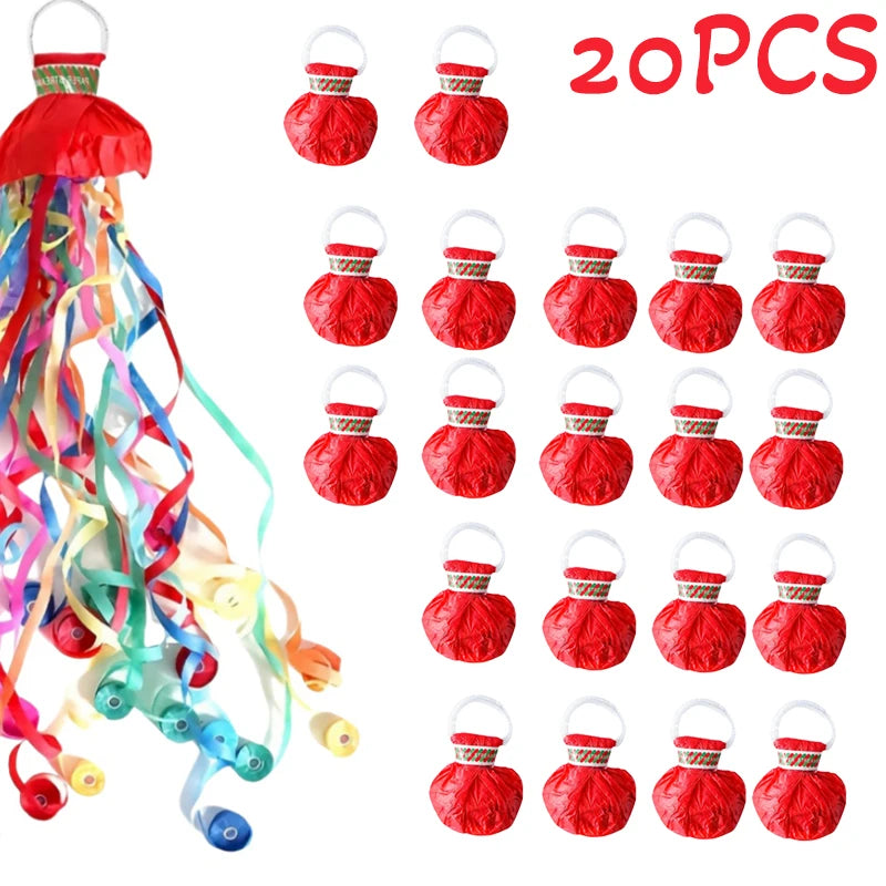 5-20pc Colorful Hand Throw Streamer Poppers Wedding Birthday Festival Decor Throw Streamers Poppers No Mess Paper Party Gift
